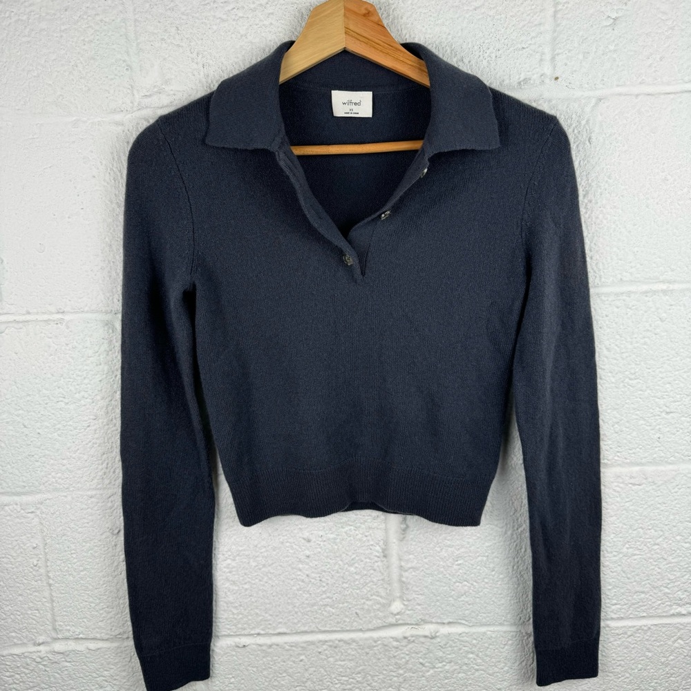 Aritzia Wilfred Black Long Sleeve Polo Sweater